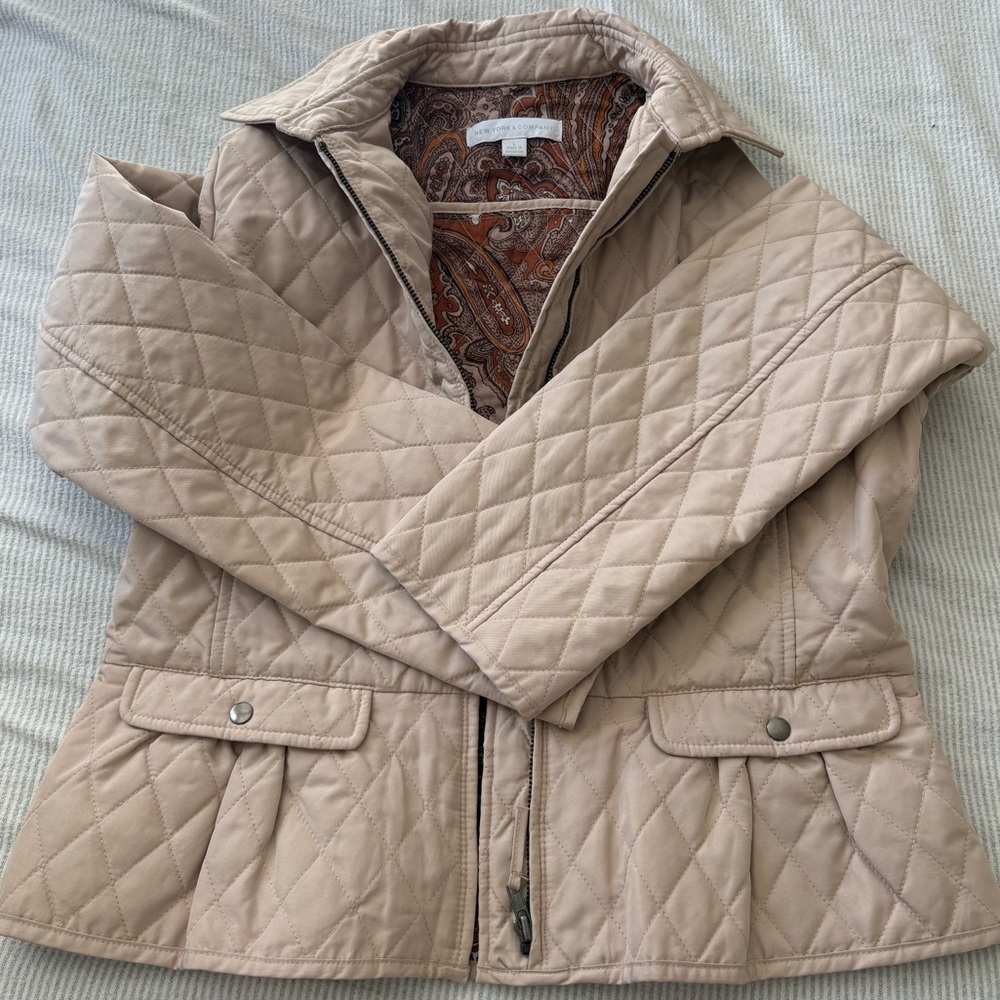 New York & Company Quilted Beige Utility Jacket